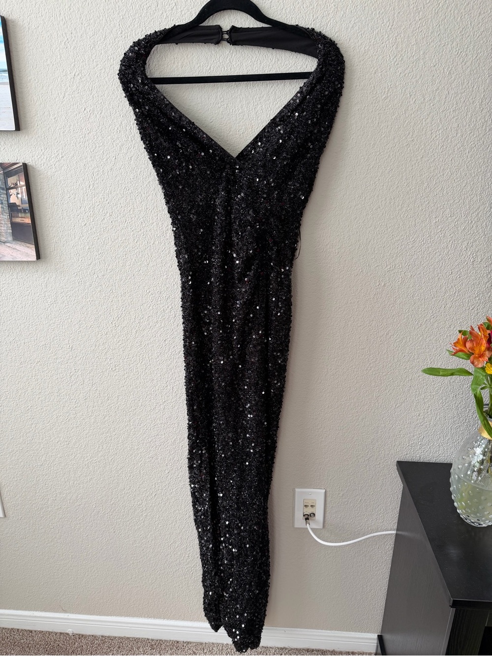 NWT Fashion Nova Black Sequin V-Neck Prom Gown
